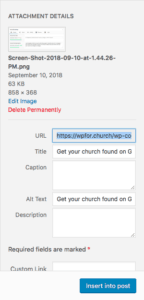 Screenshot of alt text description used to get your church found on Google
